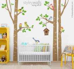Trees & Birds Wall Decal, Forest Decal Sticker, Nursery Decor, Baby Room Decor - thumbnail 1