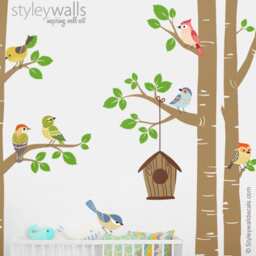 Trees & Birds Wall Decal, Forest Decal Sticker, Nursery Decor, Baby Room Decor - thumbnail 2