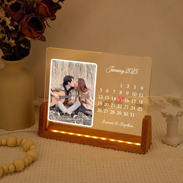 Personalized Calendar Lamp, Couple Picture Night Light, Wedding Gifts, Anniversary Gift For Couple, Engagement Valentines - image 1