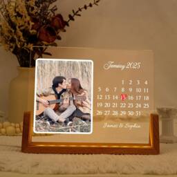 Personalized Calendar Lamp, Couple Picture Night Light, Wedding Gifts, Anniversary Gift For Couple, Engagement Valentines - thumbnail 2