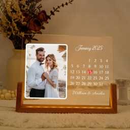 Personalized Calendar Lamp, Couple Picture Night Light, Wedding Gifts, Anniversary Gift For Couple, Engagement Valentines - thumbnail 3