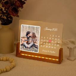 Personalized Calendar Lamp, Couple Picture Night Light, Wedding Gifts, Anniversary Gift For Couple, Engagement Valentines - thumbnail 1
