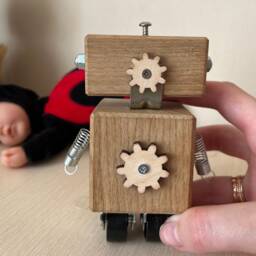 Handmade Wooden Robot Sculpture Quirky Desk Decor, Student Gift - thumbnail 3