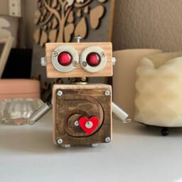 Handmade Wooden Robot Sculpture Quirky Desk Decor, Student Gift - thumbnail 2