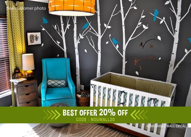 Original Design Winter Urban Forest Tree With Birds Wall Decal Sticker Nursery Home Decor - image 1