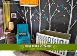 Original Design Winter Urban Forest Tree With Birds Wall Decal Sticker Nursery Home Decor - thumbnail 1
