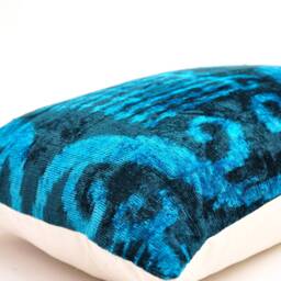 Navy Blue Velvet Ikat Pillow Cover, Silk Cushion - thumbnail 4