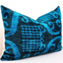 Navy Blue Velvet Ikat Pillow Cover, Silk Cushion - thumbnail 3