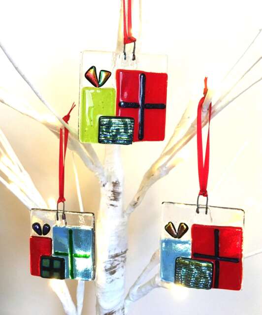Fused Dichroic Glass Handmade Christmas Tree Decoration Gift Present Parcel Window Hanging - image 1