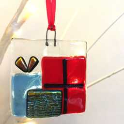 Fused Dichroic Glass Handmade Christmas Tree Decoration Gift Present Parcel Window Hanging - thumbnail 3