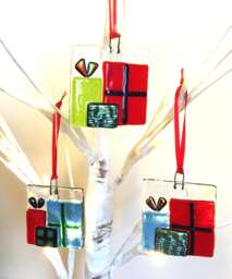 Fused Dichroic Glass Handmade Christmas Tree Decoration Gift Present Parcel Window Hanging