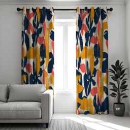 Abstract Brushstroke Curtains, Navy, Mustard & Coral Painterly Pattern Drapes, Modern Artistic Print Panels - thumbnail 4