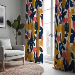 Abstract Brushstroke Curtains, Navy, Mustard & Coral Painterly Pattern Drapes, Modern Artistic Print Panels - thumbnail 2