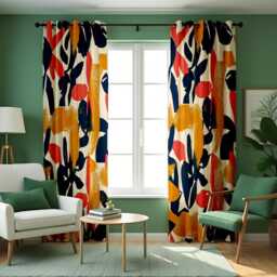 Abstract Brushstroke Curtains, Navy, Mustard & Coral Painterly Pattern Drapes, Modern Artistic Print Panels - thumbnail 3