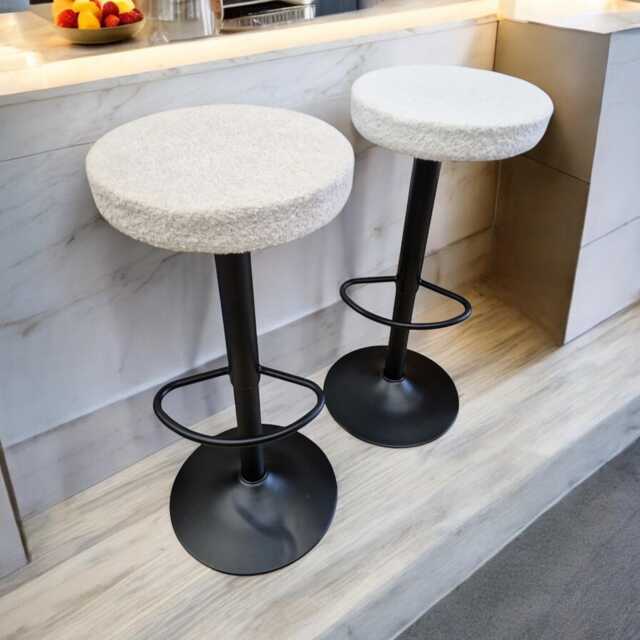 Boucle Counter Top Stool Adjustable For Kitchen Or Bars - Teddy Bear Fabric Stools - Gl - image 1