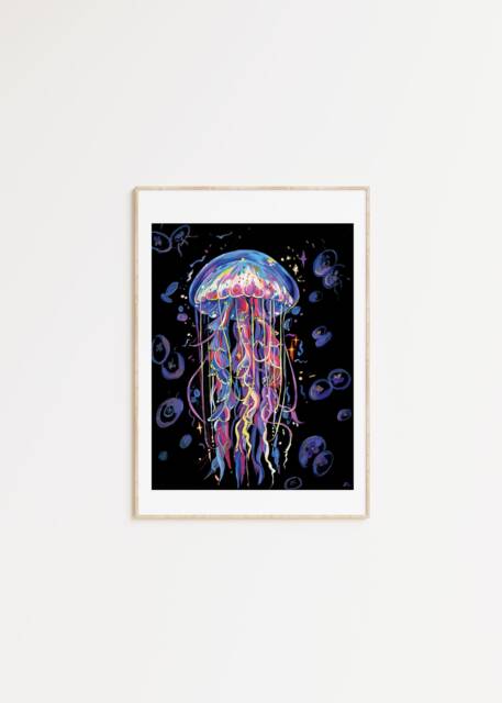 Ethereal Jellyfish Seascape Painting Gouache Art Print - image 1