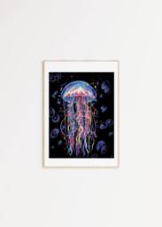 Ethereal Jellyfish Seascape Painting Gouache Art Print - thumbnail 1
