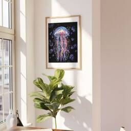 Ethereal Jellyfish Seascape Painting Gouache Art Print - thumbnail 3