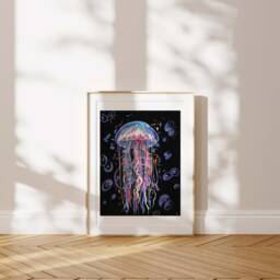 Ethereal Jellyfish Seascape Painting Gouache Art Print - thumbnail 2