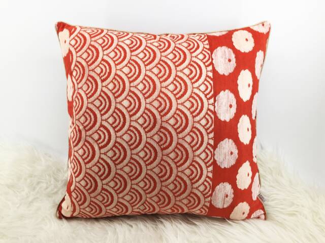 Decorative Pillows, Red Waves Cushion, Chinoiserie, Velvet Pillow Cover, Japanese - image 1