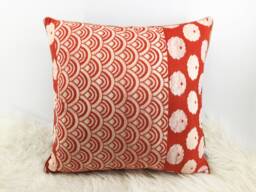 Decorative Pillows, Red Waves Cushion, Chinoiserie, Velvet Pillow Cover, Japanese - thumbnail 1