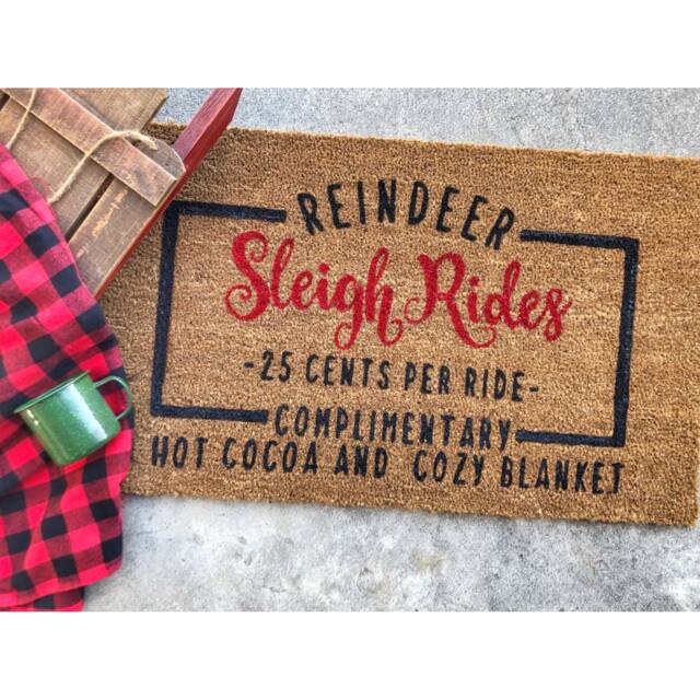 Sleigh Rides/Reindeer/Christmas Doormat/Holiday Decor/Doormat/Cute Doormat/Christmas/Christmas Decor/Holiday Decor