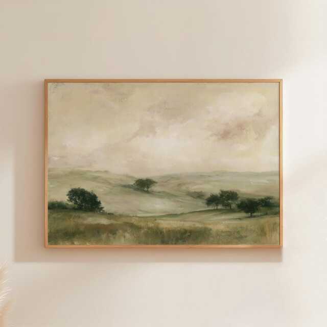 Sage Valley Poster, Lake Landscape Wall Art, Neutral Hills Print - image 1
