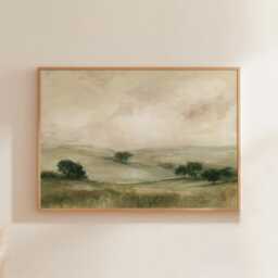 Sage Valley Poster, Lake Landscape Wall Art, Neutral Hills Print - thumbnail 1