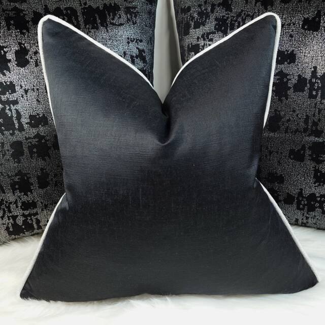 Classy Black Cushion Cover With Textured White Piping, Luxury Home Decor Accent Perfect Pillow Sham Pillow Cover For Sofa Or Bed - image 1