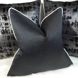 Classy Black Cushion Cover With Textured White Piping, Luxury Home Decor Accent Perfect Pillow Sham Pillow Cover For Sofa Or Bed - thumbnail 3