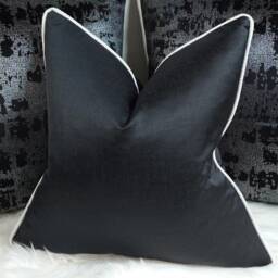 Classy Black Cushion Cover With Textured White Piping, Luxury Home Decor Accent Perfect Pillow Sham Pillow Cover For Sofa Or Bed - thumbnail 2