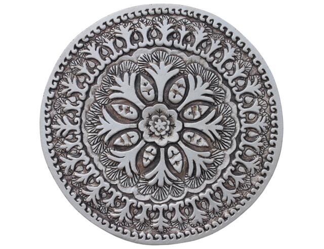 Decorative Tile With Suzani Design, Handmade Tile, Circle Wall Art, Outdoor Art Decor, Ceramic #4 30cm Aged Silver - image 1