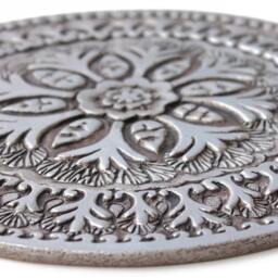 Decorative Tile With Suzani Design, Handmade Tile, Circle Wall Art, Outdoor Art Decor, Ceramic #4 30cm Aged Silver - thumbnail 2