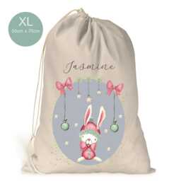 Personalised Xl Drawstring Christmas Sack/stocking.. Cute Pink Bunny..girls Xmas Present Sack Gift Bag.. 1st - thumbnail 3