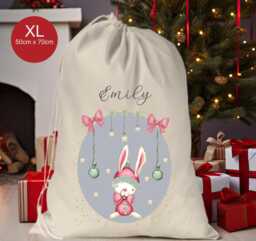 Personalised Xl Drawstring Christmas Sack/stocking.. Cute Pink Bunny..girls Xmas Present Sack Gift Bag.. 1st
