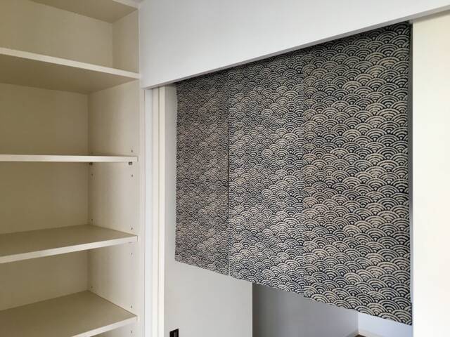Japanese Restaurant Noren Curtain Made Whit Blue Wave Cotton Fabric Divided in 3 Panels, Closet Cover Noren, Doorway Curtain, Tsunami - image 1