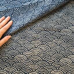 Japanese Restaurant Noren Curtain Made Whit Blue Wave Cotton Fabric Divided in 3 Panels, Closet Cover Noren, Doorway Curtain, Tsunami - thumbnail 4
