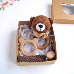 Bear Baby Gift Box For First Time Mom, Congratulations Pregnancy Pregnant Sister, Woodland Shower Set - thumbnail 4