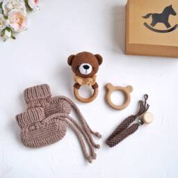 Bear Baby Gift Box For First Time Mom, Congratulations Pregnancy Pregnant Sister, Woodland Shower Set - thumbnail 2