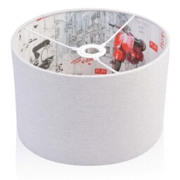 steel Grey Fabric Lampshade With Retro Vespa Scooter Lining, Handmade Drum Shade - thumbnail 1