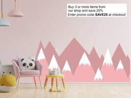 Scandinavian Nordic Nursery Mountains Wall Stickers Art Decal Pink - thumbnail 1