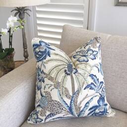 Exotic Palm Linen Cushion Cover Blue & White Hampton Style - thumbnail 1