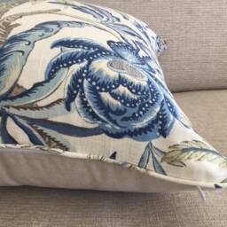 Exotic Palm Linen Cushion Cover Blue & White Hampton Style - thumbnail 3