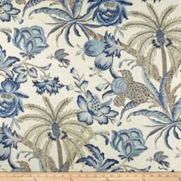Exotic Palm Linen Cushion Cover Blue & White Hampton Style - thumbnail 2