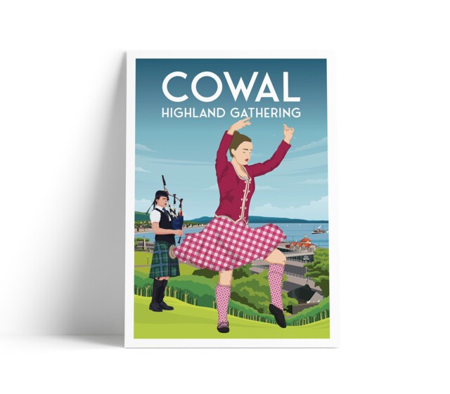 Cowal Highland Gathering Print - Games Dunoon Bagpiper Dancing