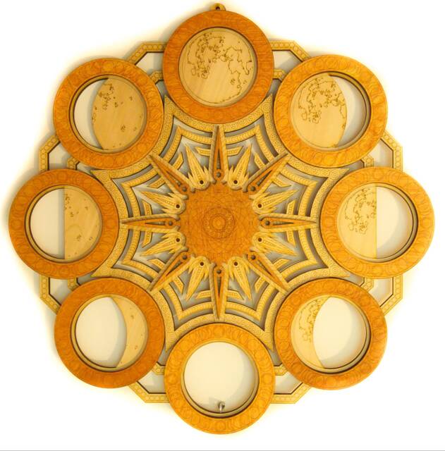Moon Phases Mandala Wood Sculpture Sacred Geometry Wall Art - image 1