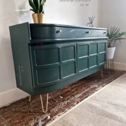 Mid Century Luxury Sideboard Nathan - Curved Teak Emerald Green Gold Hairpin Legs - thumbnail 3
