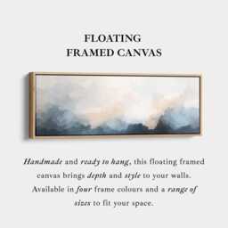 Dusky Blue Cloudscape Horizontal Wall Art Above Bed Framed Canvas Print in Navy Blue & Cream For Living Room Bedroom Or Office - thumbnail 3