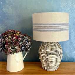 Linen Lampshade Or Ceiling Blue Stripes Natural Grain Sack Style - thumbnail 2