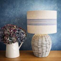 Linen Lampshade Or Ceiling Blue Stripes Natural Grain Sack Style - thumbnail 1